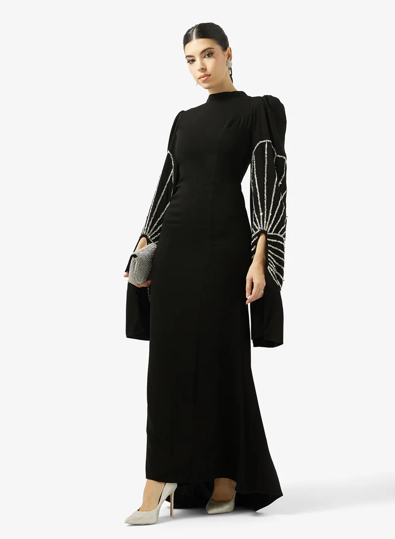 Akadia Fashion  BEADED WIDE SLEEVES CREPE DRESS for Women | Best Price UAE